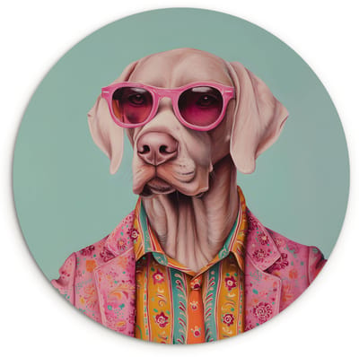 WallCircle® Wandcirkel 120x120 cm - Muurcirkel Hond - Overhemd - Bloemen - Bril - Muurdecoratie woonkamer - Wanddecoratie slaapkamer - Kamer decoratie accessoires - Ronde schilderijen XXL