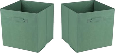 Urban Living Opbergmand/kastmand Square Box - 2x - karton/kunststof - 29 liter - groen - 31 x 31 x 31 cm - Vakkenkast manden