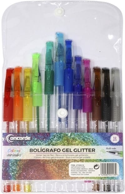 Concorde Glitterpennen voor kinderen - 12x stuks - neon en metallic gekleurde gelpennen - Hobbyartikelen - Schoolartikelen