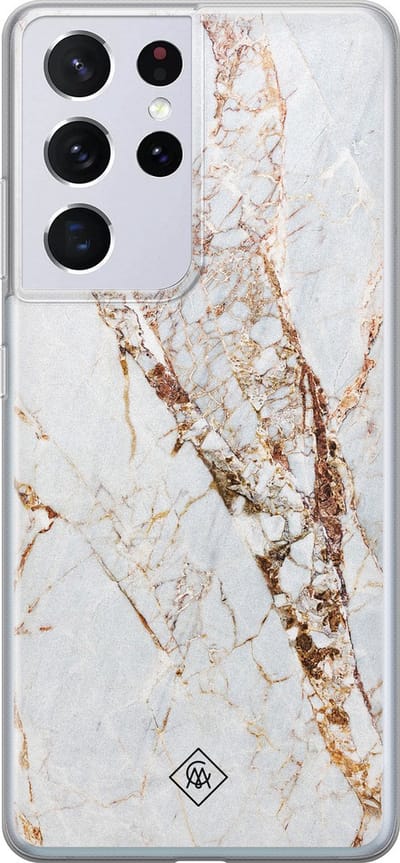 Casimoda® hoesje - Geschikt voor Samsung S21 Ultra - Marmer Goud - Backcover - Siliconen/TPU - Goudkleurig