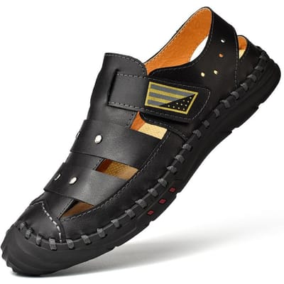 Heren Sandalen Heren Zomer Leer Outdoor Vrije Tijd Pomp Gat Schoenen Leren Sandalen Heren plus Maat Strand Schoenen 48 black