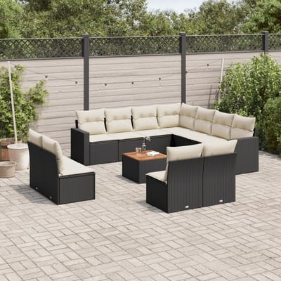 vidaXL - 12-delige - Loungeset - met - kussens - poly - rattan - zwart