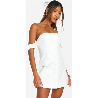 boohoo Dames Bow Bardot Tailored Mini Jurk | Ivoor | Maat: 42
