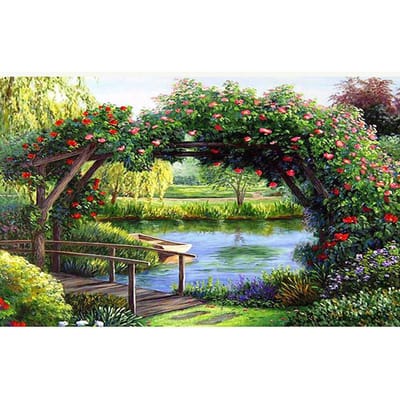 5D DIY volledige ronde Diamond schilderij bloem brug borduren kruissteek 20X30CM black