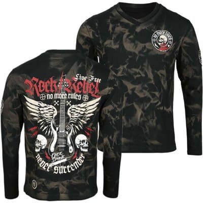 Rock Rebel by EMP Zwarte blouse met lange mouwen met print op de voor- en achterkant en patch op de bovenarm - Heren - M