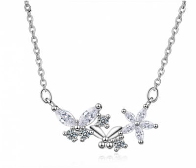 zilveren ketting met vlinders-bloem en zirkonia - Charme Bijoux