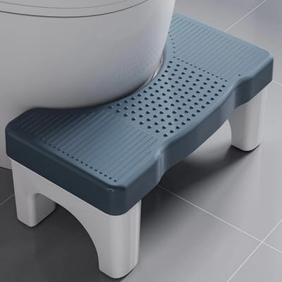 Toiletkruk - Poepkruk Voetenbankje - Ontlastingshouding Verbeteren - Antislip Ontwerp - 21 x 41 x 18 cm - Blauw Wit