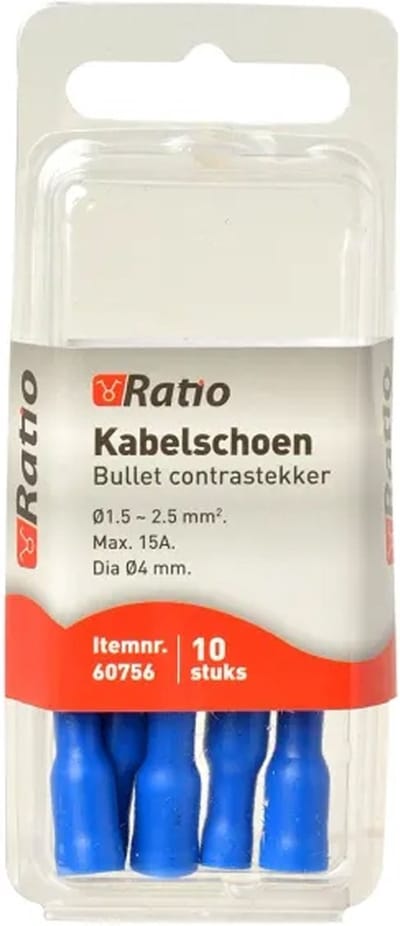 Ratio Kabelschoen Bullet contrastekker 1.5-2.5mm² - Blauw - 10st in blister