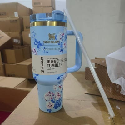 40 Oz Bingba Beker Bloemenserie 3D-print Dubbele Handgreep Auto 304 Roestvrij Staal Auto Beker 40OZ