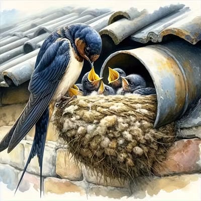 diamond painting Zwaluw nest met jongen 30 x 30 cm