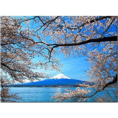 Peinture diamant Sakura et mont Fuji, perceuse complète, bricolage, broderie diamant, point de croix 20X30CM blue