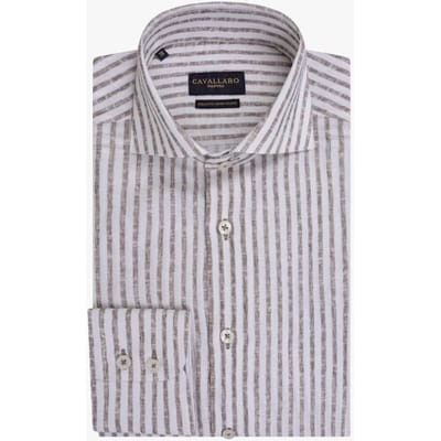 Cavallaro Napoli Overhemd Tarente Linnen Blend Stripe Bruin-Wit / male
