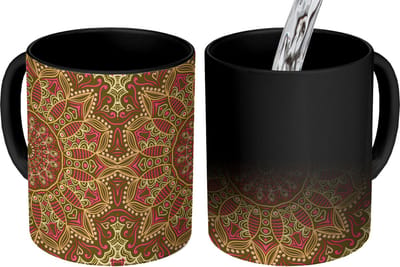 Magische Mok - Foto op Warmte Mokken - Koffiemok - Patroon - Mandala - Planten - Magic Mok - Beker - 350 ML - Theemok