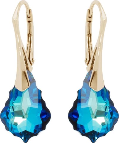DBD - Goud Vergulde Zilveren Oorbellen - Swarovski Kristal Elements - Barok Bermuda Blauw - 16MM - Anti Allergisch