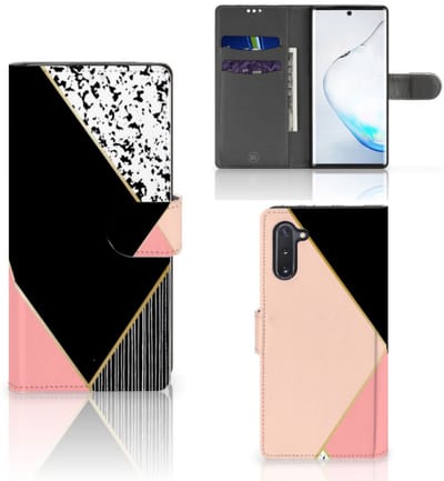 Boekhoesje voor Samsung Galaxy Note 10 Book Case Zwart Roze Vormen