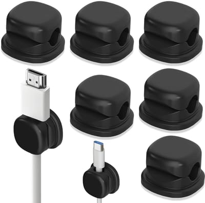 Set van 6 Zelfklevende Kabelclips, 360° Draaibaar, Ideaal voor Oplaadkabels en Netwerkkabels, Muurbevestiging, Zwart, Organiseer en Bevestig Kabels Efficiënt