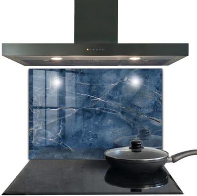 Tulup Achterwand Keuken - Blauwe marmertextuur Keuken Achterwand Glas Met Print - 80 x 60 cm - Blauw Glas Achterwand Keuken - Texturen en Patronen Glazen Keuken Achterwand - Kookplaatachterwanden - Kookplaat achterwand
