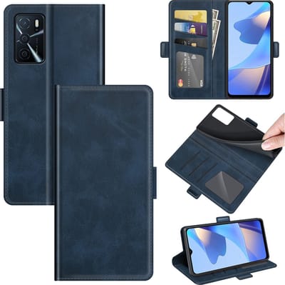 MobyDefend Hoesje - Geschikt voor Oppo A16 / A16s / A54s - Luxe Wallet Book Case (Sluiting Zijkant) - Blauw