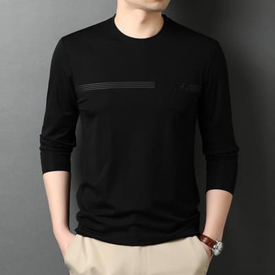 Lente en Herfst Nieuwe Lange Mouw Ronde Hals Casual T-shirts voor Jonge en Middelbare Mannen Heren Tops T-shirts XXXXL black