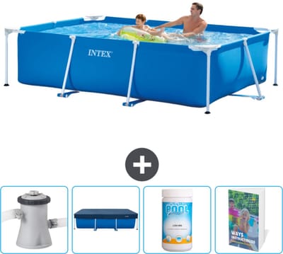 Intex Rechthoekig Frame Zwembad - 260 x 160 x 65 cm - Blauw - Inclusief Zwembadfilterpomp - Afdekzeil - Chloor - Zwembadgids