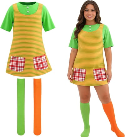 Kleurrijk Dames Carnavalskostuum met Kousen, Feestoutfit voor Vrouwen, Verkleedset voor Carnaval en Themafeesten