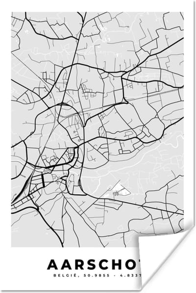Poster Kaart – Plattegrond – Stadskaart – Aarschot – België – Zwart Wit - 120x180 cm XXL