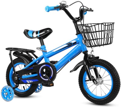 Kinderserie - 14 inch Kinderfiets - Verstelbare hoogte - Blauw met achterbank - Afneembare mand - Luxe Kinderfiets - 2-4-6jaar