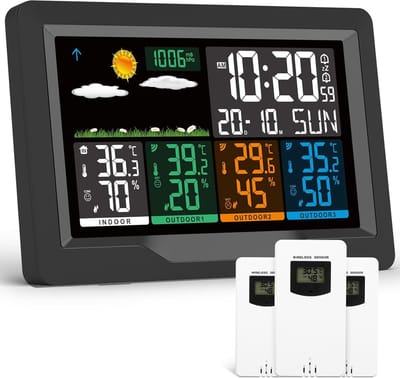 Weerstation Draasloos Binnen/Buiten - Weerstation - Zwart - 7.5 Kleuren Display - Draadloze Sensoren - Voor Binnen en Buiten