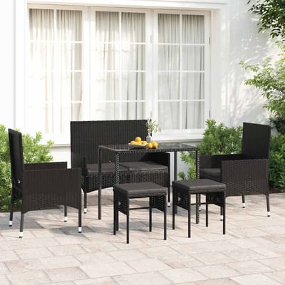 vidaXL - 6-delige - Loungeset - met - kussens - poly - rattan - zwart