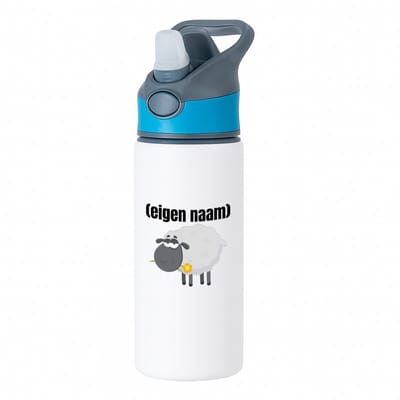 Hacebo® - schaap met eigen naam waterfles met rietje blauw - Schaap - boeren/schapen liefhebbers - iemand die houdt van schapen - verjaardag - cadeau - kado - geschenk - water fles - 650ML