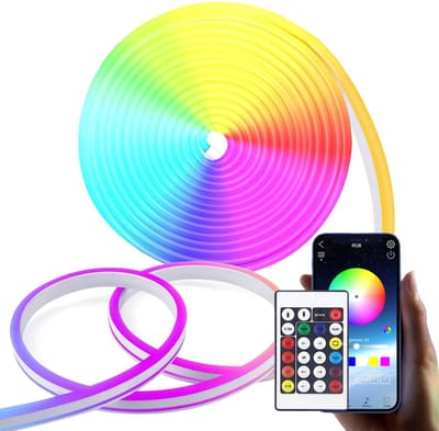 longziming LED Neon Strip 5m – Flexibele RGB LED Strip Waterdicht IP65, Afstandsbediening/App, DIY Wandlamp voor Binnen