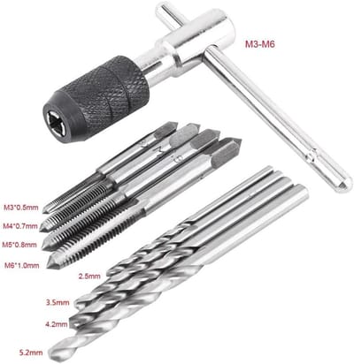 Tap moersleutelset - Handgereedschap set - Draad snijden - T-handgreep ontwerp - 2.5-5.2mm boren