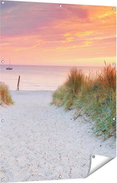 Gards Tuinposter Strand en Duinen bij Zonsondergang - 90x120 cm - Tuindoek - Tuindecoratie - Wanddecoratie buiten - Tuinschilderij
