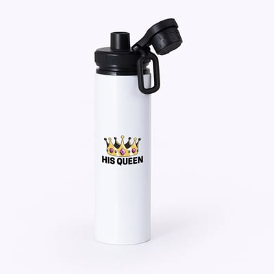 Hacebo® - His queen waterfles met draaidop zwart - Verjaardag - Haar - Hem - Grappige tekst - water fles - 850ML
