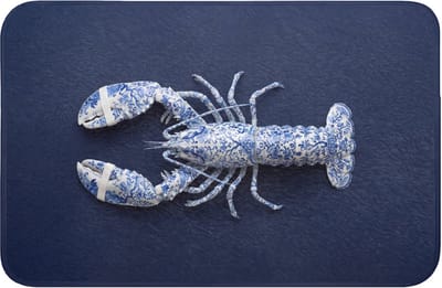 Badmat 60x40 cm - Antislip - Kreeft - Porselein - Delfts - Blauw - Badmatten voor badkamer - Badkamermat - Douchemat - Badkamer mat