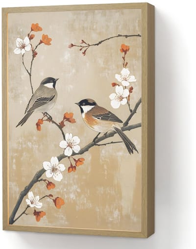 Wandlamp 40x60 cm - Oplaadbaar - Vogels - Bloesemtak - Bloemen - Oranje - Wandlampen binnen woonkamer - Slaapkamer lamp - Decoratieve nachtlamp - Vloerlamp draadloos