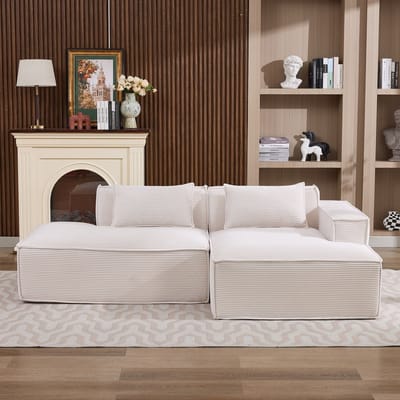 Wishdor Bank - Compact Ontwerp, Pocketvering En Slijtvaste Stof - Modern - Voor Woonkamer - Polyester Bekleding - Beige - 235 Cm