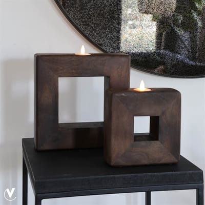 Waxinelichtjeshouder Jeffrey City | Medium | Walnoot hout - walnut wood | Bruin | Ø23 x H23 cm
