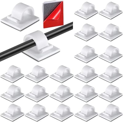 Famanu – Mini-kabelclips - zelfklevende kabelklemmen - kabelorganizer - clips - buiten - kabelhouder - kabelmanagement - lichtketting - bevestiging voor thuis - kantoor - auto - tafel (wit - S)