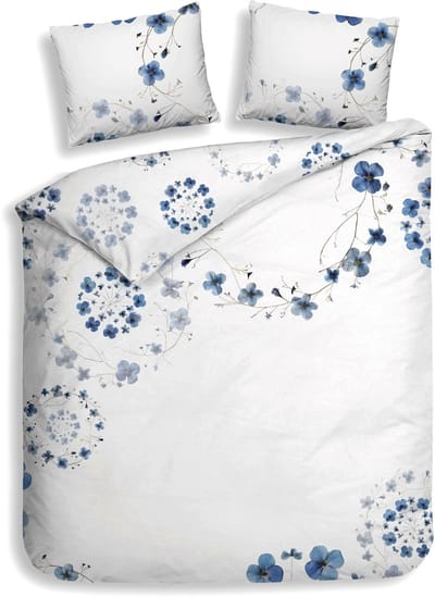 Heckettlane Dekbedovertrek Zoe - Dekbed met instopstrook - Wit - Dekbedovertrek van 100% Katoen-Satijn - Bloemen - 240x200-220 cm + 2 slopen 60/70 cm - Zakynthos