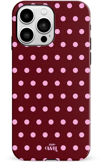 xoxo Wildhearts Polka Dots (Burgundy) - Double Layer - Hoesje geschikt voor iPhone 13 Pro hoesje - Hard case met stippen patroon - Beschermhoes - Shockproof case - Stippatroon - Burgundy / Bordeauxrood