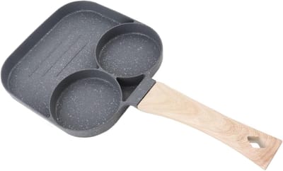 Eiervormige pan - Ontbijtpan koekenpan - Ontbijt maken - Antiaanbaklaag - 3 vakken - Zwart