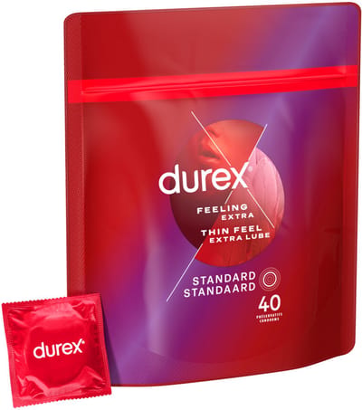 Durex Condooms Thin Feel met Extra Glijmiddel - 2 x 40 stuks - Voordeelverpakking