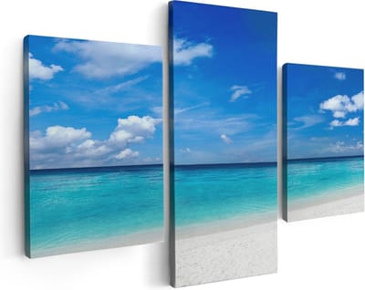 Artaza Canvas Schilderij Drieluik Tropisch Strand Met Een Palmboom - 90x60 - Foto Op Canvas - Canvas Print
