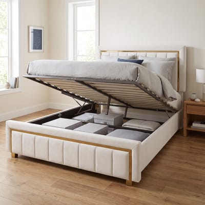 Gestoffeerd Opbergbed - Tweepersoonsbed 160x200 cm - met hydraulische opbergruimte en lattenbodem - Fluwelen bed - Luxe stijl - Beige