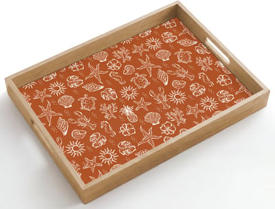Dienblad hout 50x35 cm - Schootdienblad - Zee - Zeepaardje - Kreeft - Bruin - Borrelplank rechthoek - Plateau dienbladen
