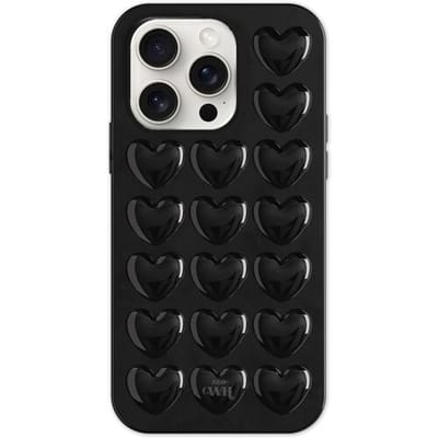 xoxo Wildhearts Heartbreaker Black telefoonhoesje - Geschikt voor iPhone 16 Pro - Heart case - Siliconen hoesje met hartjes patroon - Case met hart - verstevigde backcover - Zwart