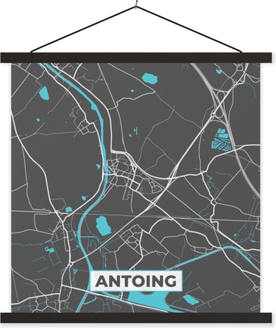 Posterhanger incl. Poster 60x60 cm - Schoolplaat - Stadskaart – Grijs - Kaart – Antoing – België – Plattegrond - Textielposter - Zwarte latten - Stadskaart