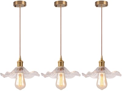 Set van 3 Vintage Hanglamp Glas Kroonluchter E27 Plafondlamp voor Woonkamer Slaapkamer Keuken Transparant