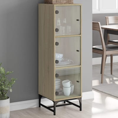 vidaXL - Hoge - kast - met - glazen - deuren - 35x37x120 - cm - sonoma - eikenkleurig